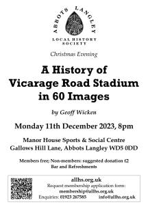 ALLHS lecture - Vicarage Road Stadium - 11-Dec-2023